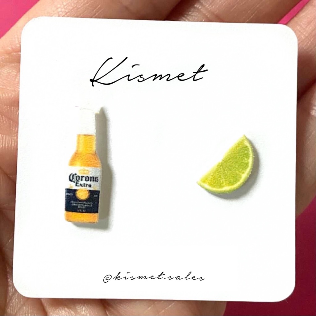 Corona And Lime Bottle Stud Earrings